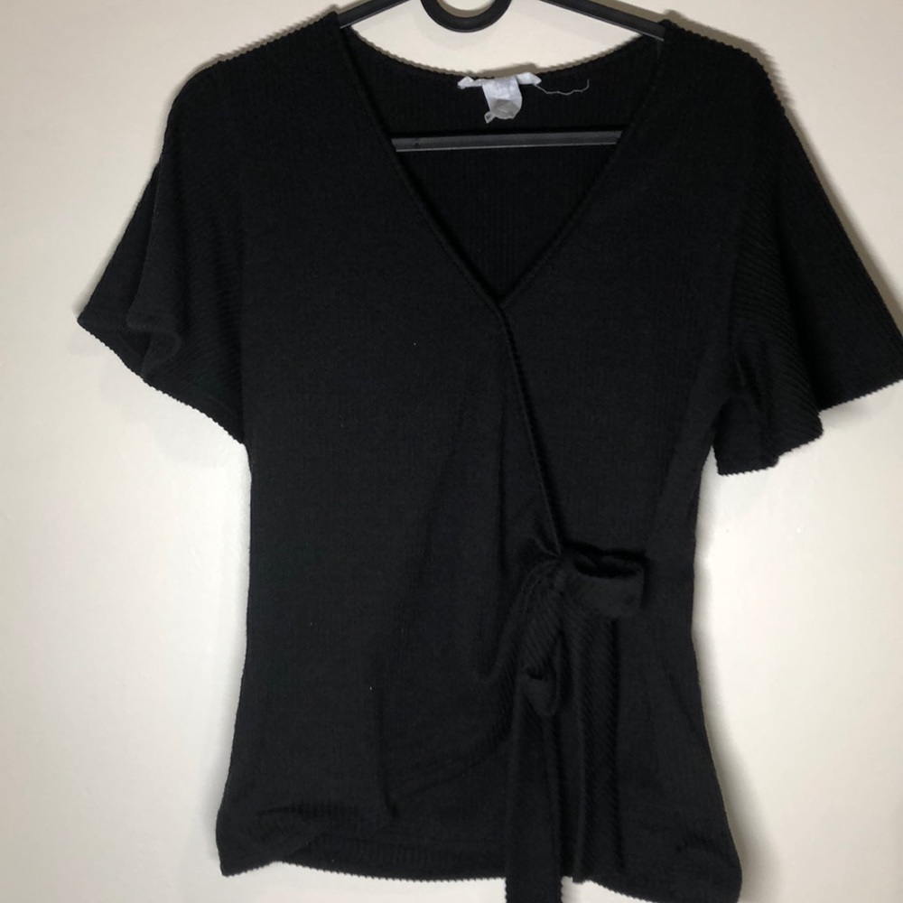 Surplice wrap shirt with butterfly sleeves